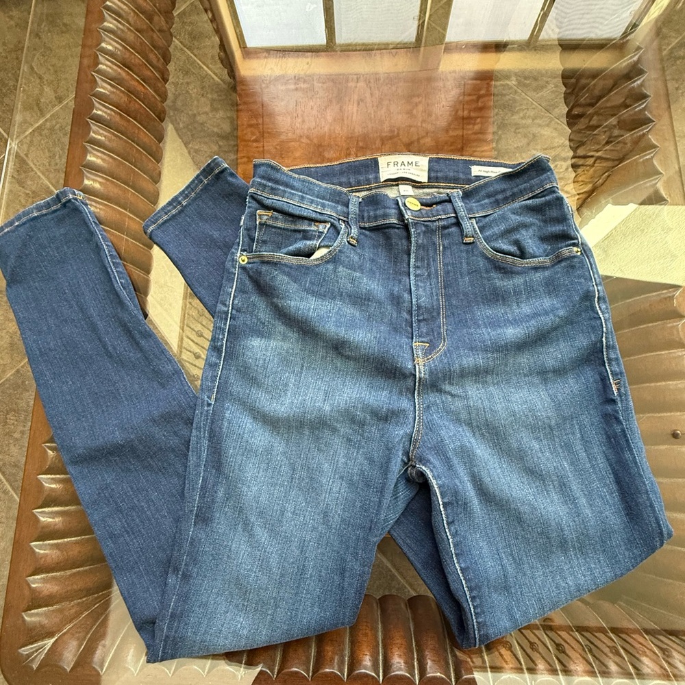 FRAME Denim “Le High Rise Cigarette” Jeans Blue Wash Size 26 – Flattering Fit!